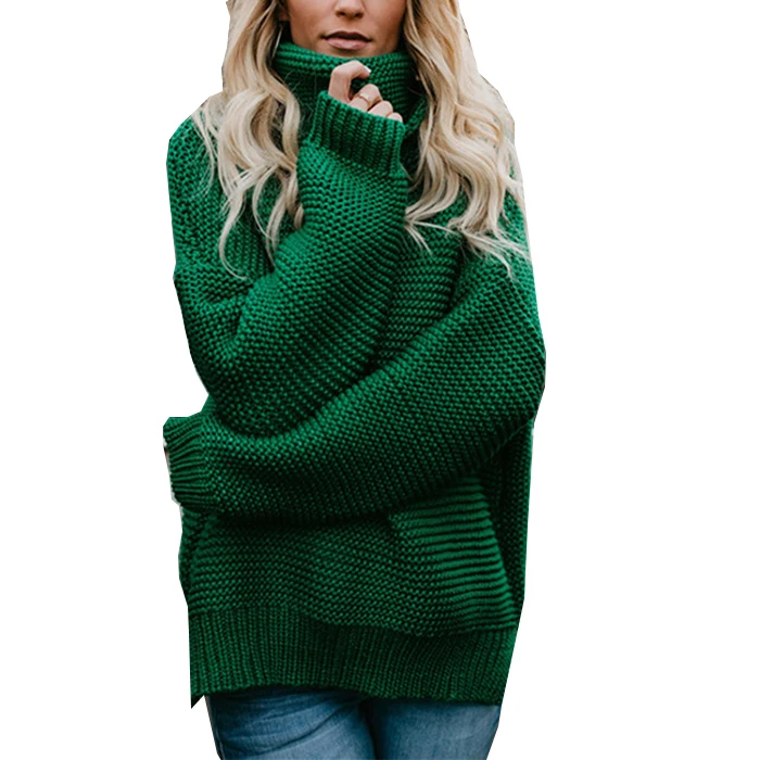 

Hot Sale Winter Casual Loose Turtleneck Knitted Pullover High-necked Sweater Women Solid Color Thick Sweater, Accept customized color