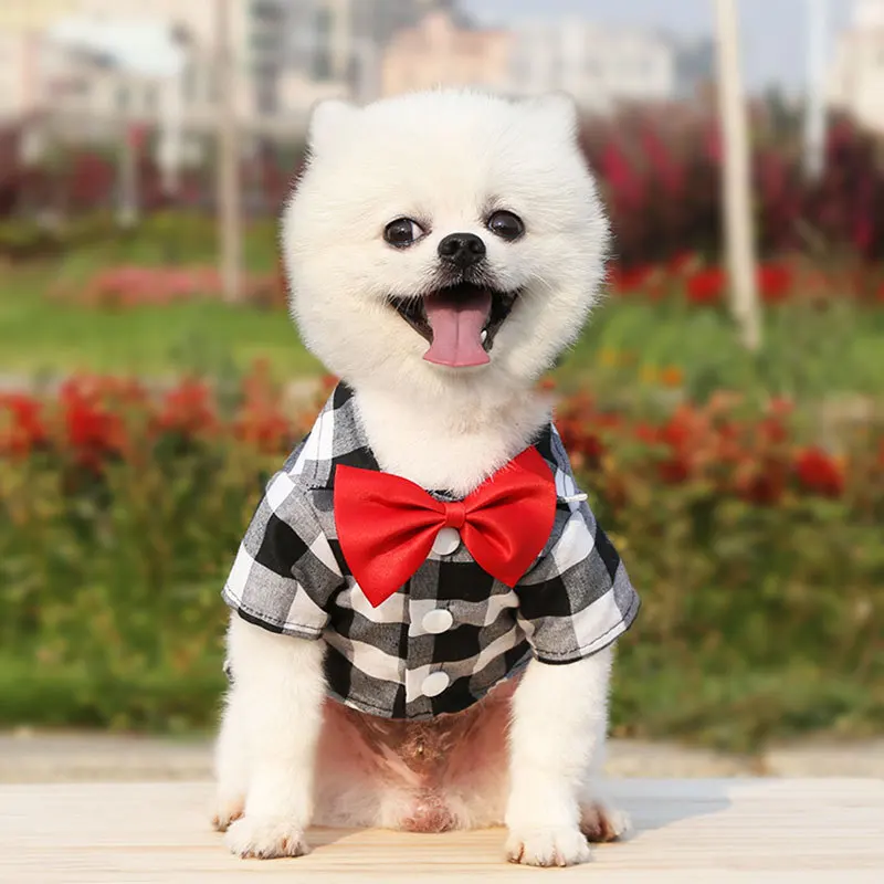 

Wholesale Luxury Big Dog Clothes Pet Apparel Dogs Shirt Bowknot Plaid Shirt XS-4XL, As picture