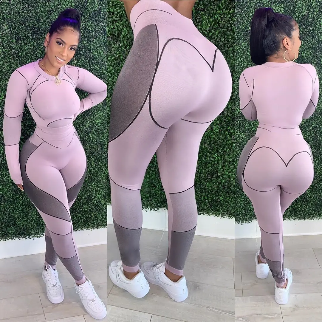 

Stripe Patchwork Jogger Sweat Suit Set Women Clothing 2021 Long Sleeve Tight Plus Size Two Piece Outfits Yoga Sets
