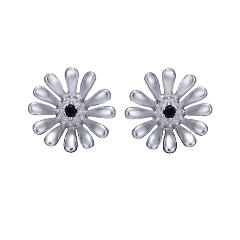 

XZY 925 sterling silver popular daisy earrings studs with black cz and rhodium plating or gold plated, Customized color