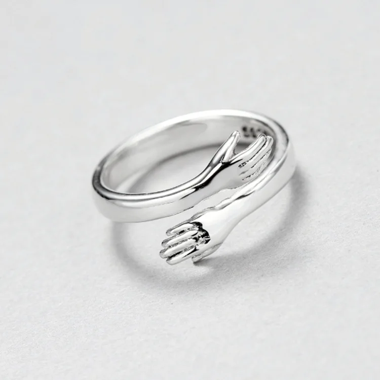 

JUHU S925 Silver Personality Creative Embrace Ring Female Korean Student Opening Ring Silver Jewelry