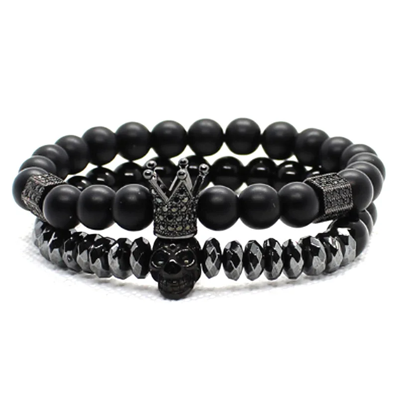 

2020 Hot style accessorized with zircon skull bracelet set with crown man bracelet, As pic show