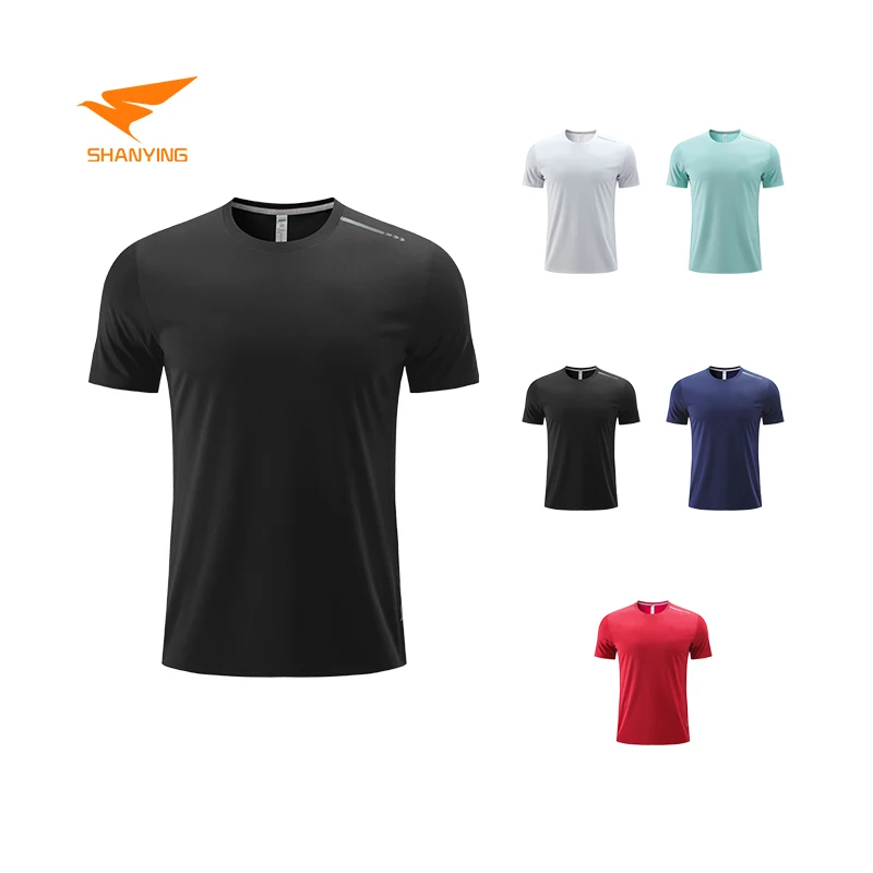 

Moisture Wicking Active Athletic Performance Sports Men Women Reflective Strip Gym Workout Running Quick Dry Men T Shirt