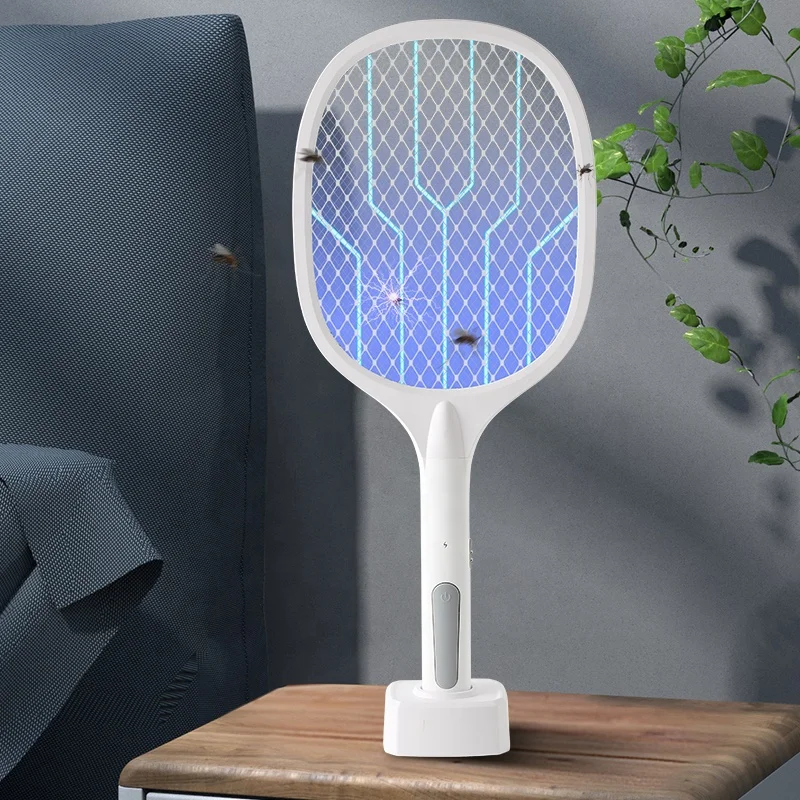 

Rechargeable 2 In 1 With Base Electric Fly Mosquito Killer Swatter Pest Control Mosquito Bat, White