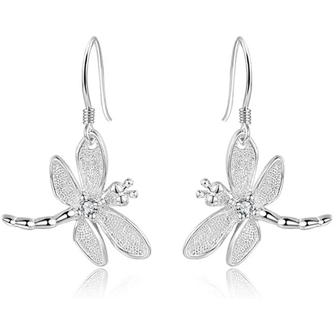 

CAOSHI New Design Pendant Earrings Quisite Dragonfly Carving Boho Style Girls Silver Plated Women Long drop Earrings, White