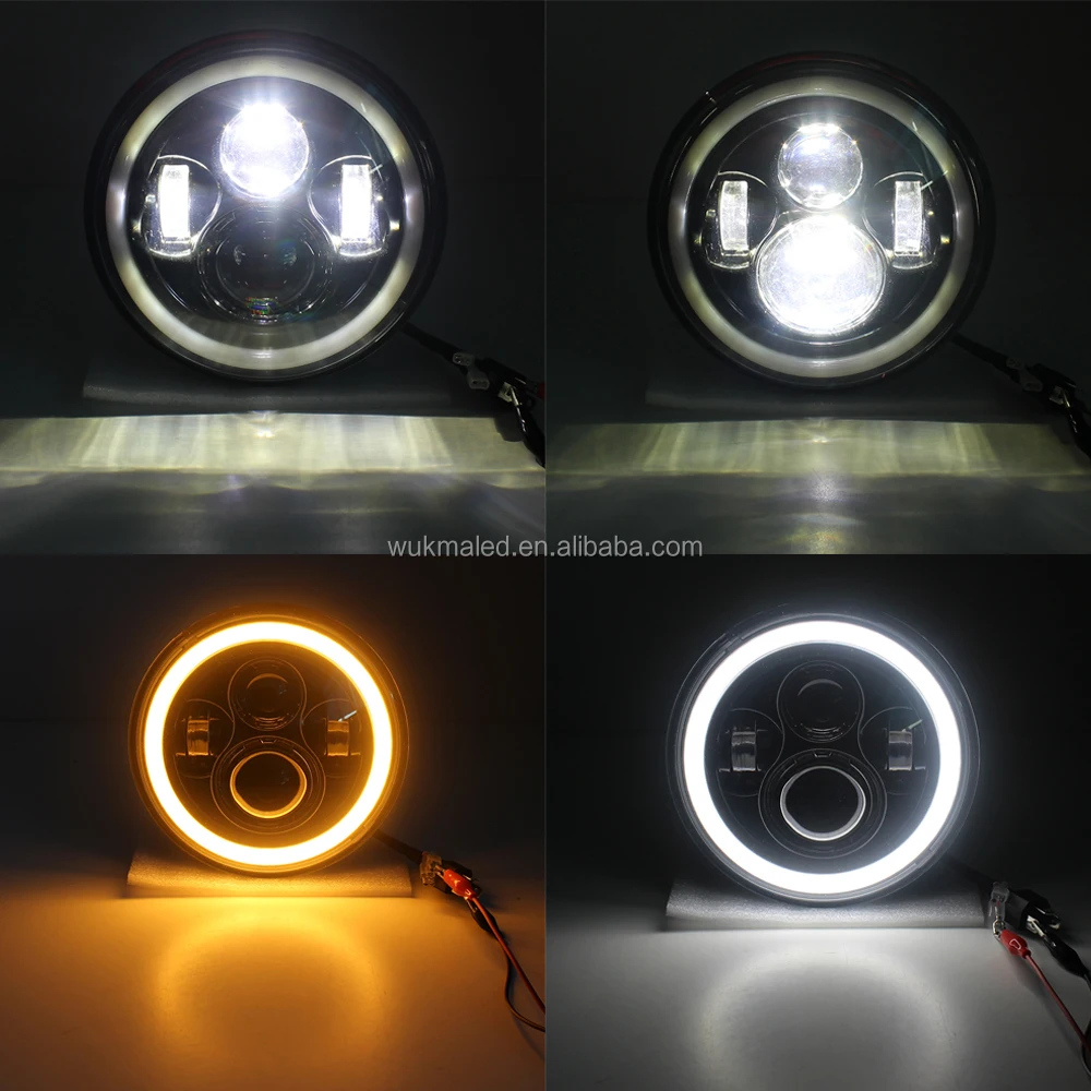7 inch LED Headlight Amber White Angel Eyes DOT Approved Hi/lo Beam and 6000K/3500K DRL lamp Halo