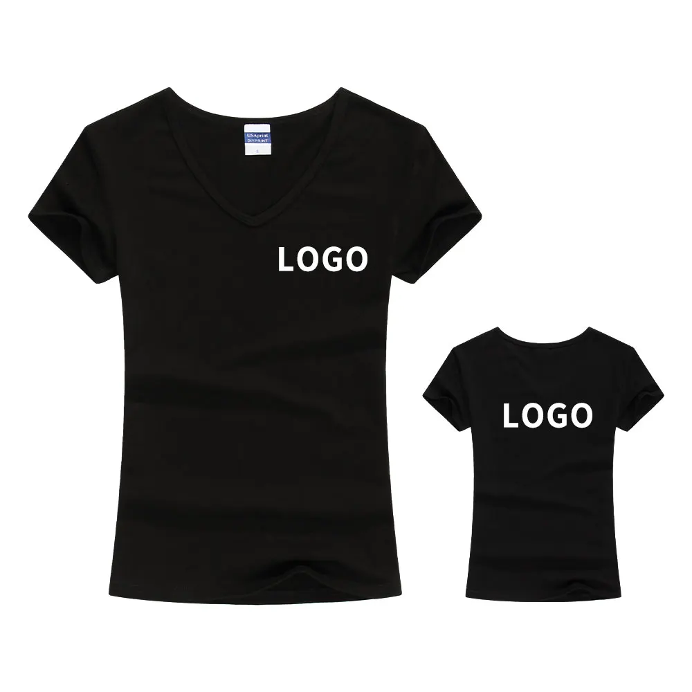 

Breathable Custom V-neck Black And White Pink Ladies T Shirt Cotton White T-shirt