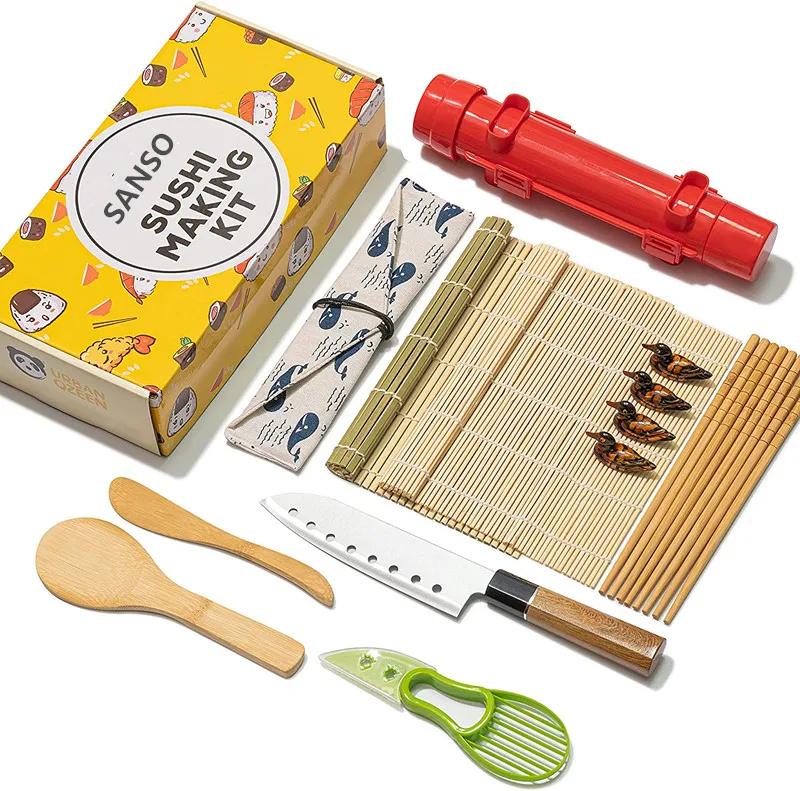

sushi making set All in One Sushi Roller Kit with bamboo Mat Bamboo Chopsticks sushi knife, Natural