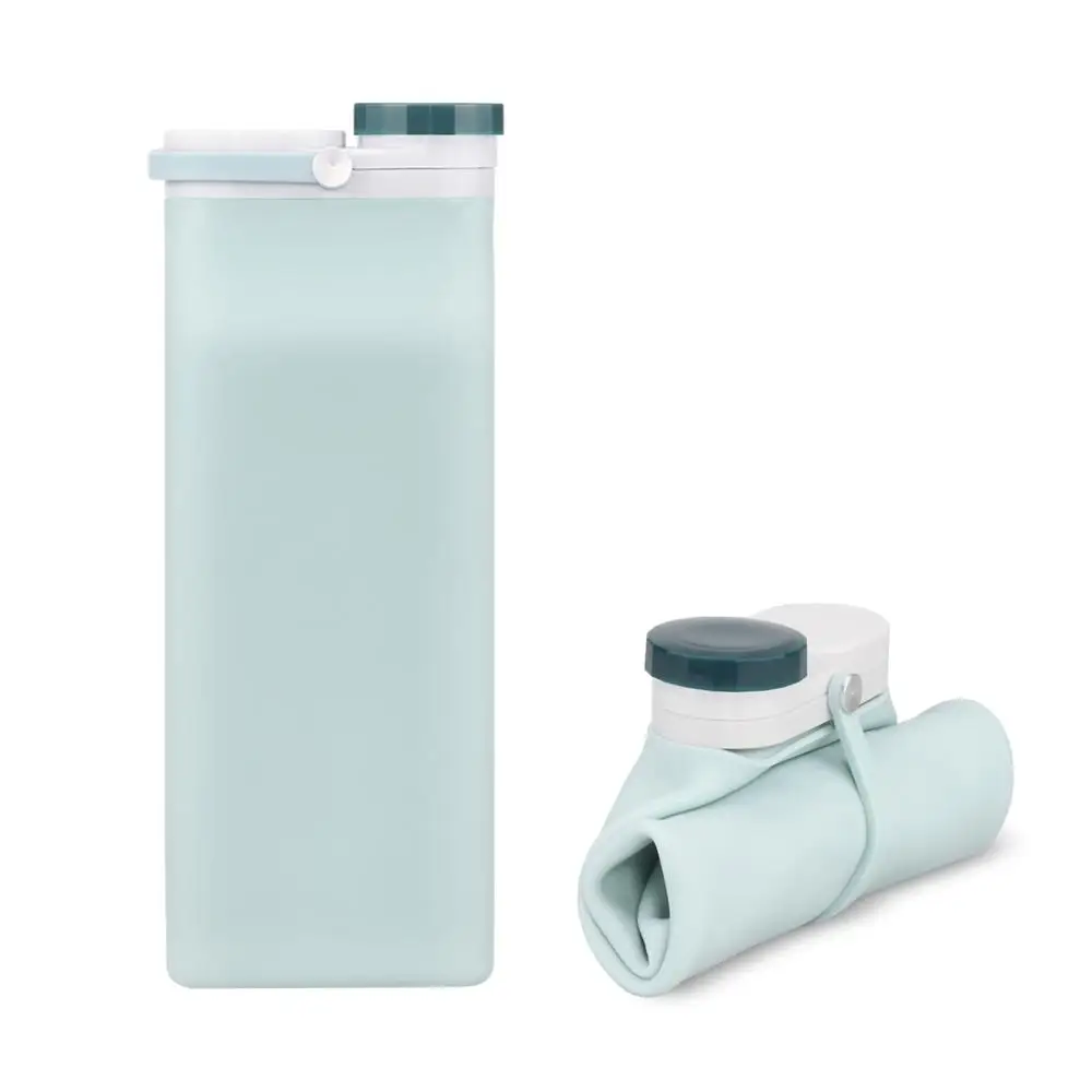 

600ml Milk Carton Container Shape Collapsible Silicone Water Bottle, Milk white, light pink, light blue
