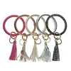 Hot selling leather keychain, fashion personalized keychain bangle with leather tassel bangle, bracelet key ring