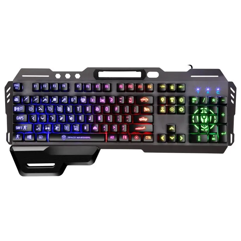 

18 Badu GK70 metal USB luminous keyboard mechanical feel Internet cafe games home office eat chicken keyboard, Black