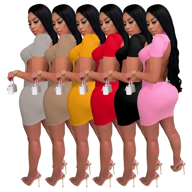 

Bodycon Midi Mini Women Dress Short Sleeve Cut Out Open Back Bandage Pencil Short Sleeve Dresses Outfits, As picture