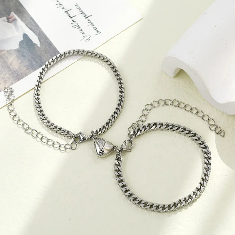 

Two Layers Stainless Steel Heart Magnet Couples Bracelet Necklace SPB004