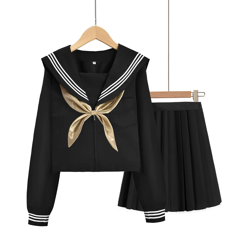

Hot Sale Girls White Shirt With Tie Long-sleeved Navy Sailor Suit Large Size Anime Form High School Jk Uniform, As picture
