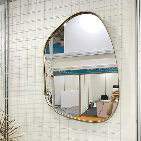51*72cm Superior Quality Irregular Decorative Mirrors Large Golden Frame Bathroom Wall Mirror with Secure Hook
