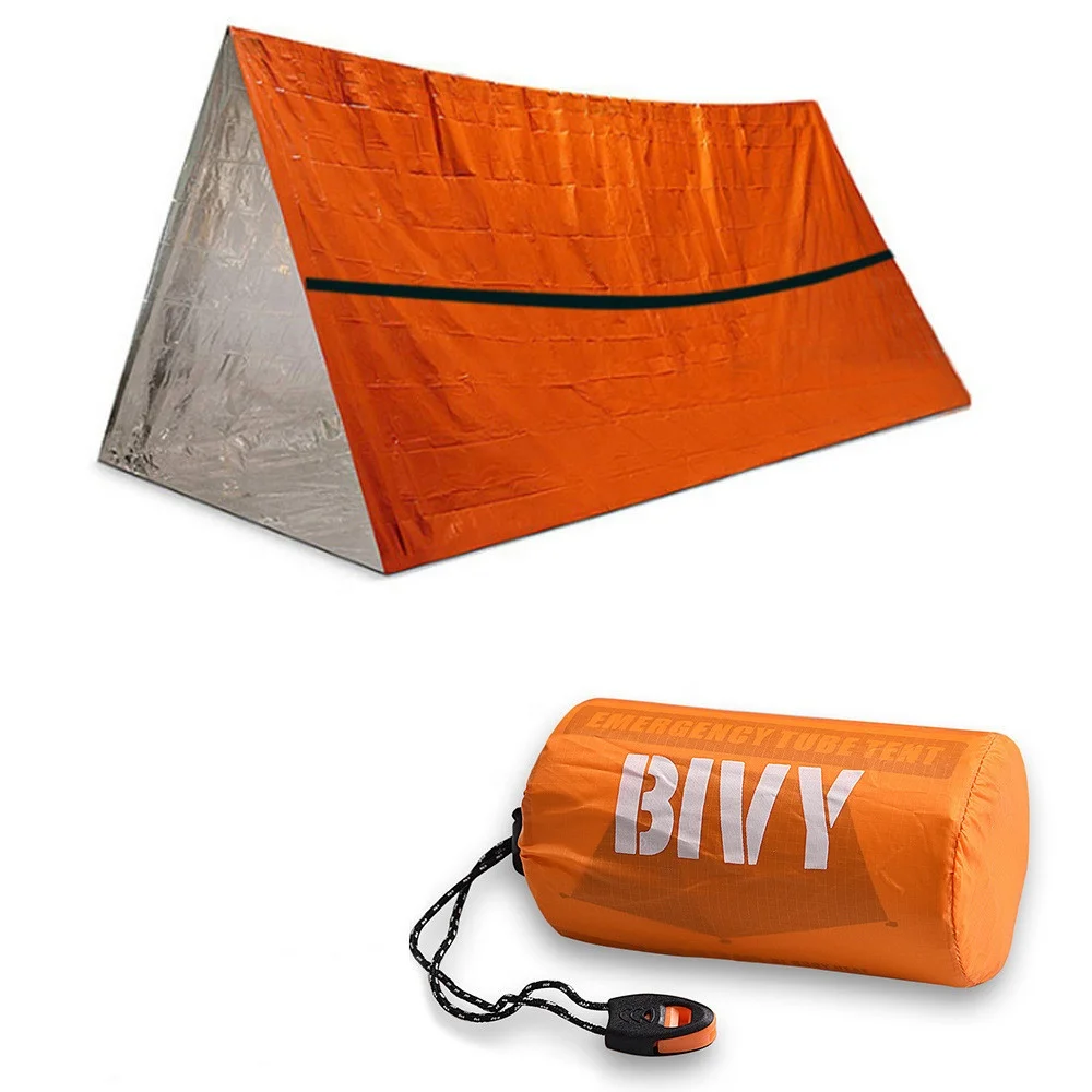 

Outdoor Survival Camping Thermal Emergency Shelter Tent Life Bivy Bag Two Person, Orange