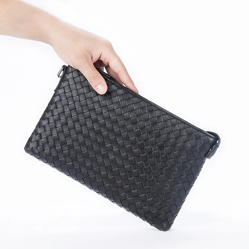 

Mini Coin Purse Cosmetic Bag Elegant Silicone Online Man's Weave Clutch Bag Genuine Cowhide Leather Men Bag