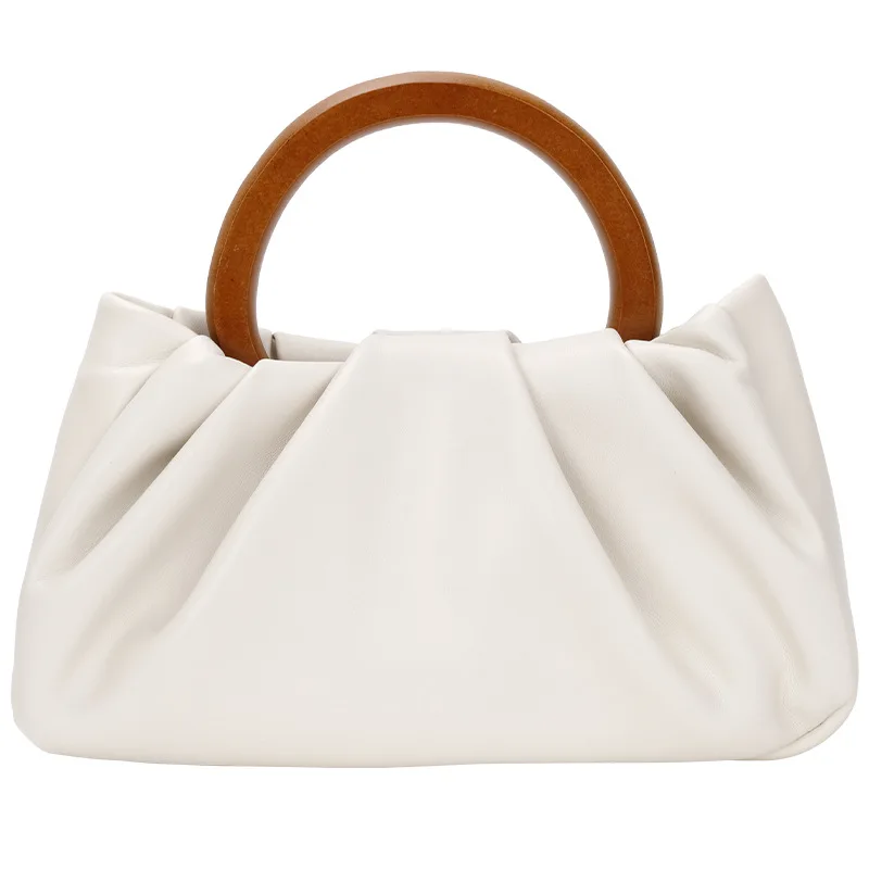 

Manufacture ready to ship cloud pleat bag casual fashion wooden handle mini chain armpit bag retro hand-held tide for women