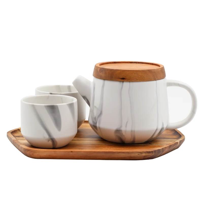 

Marble Water Tea Cup Ses Ceramic Teapot Nordic Afternoon Tea Drinking Cup Set with Tray Kitchen Family Filter Kung Fu Set, White,black or custom made colour is accepted