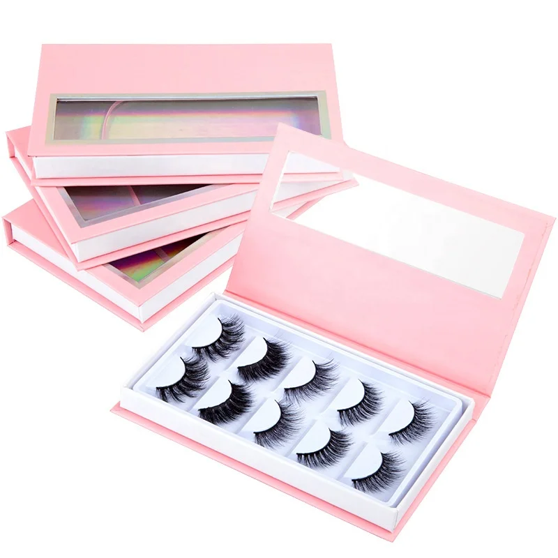 

cheap wholesale 20 pairs/16pairs /5pairs /3pairs strip lashes faux mink lash tray eyelash book with your logo, Black