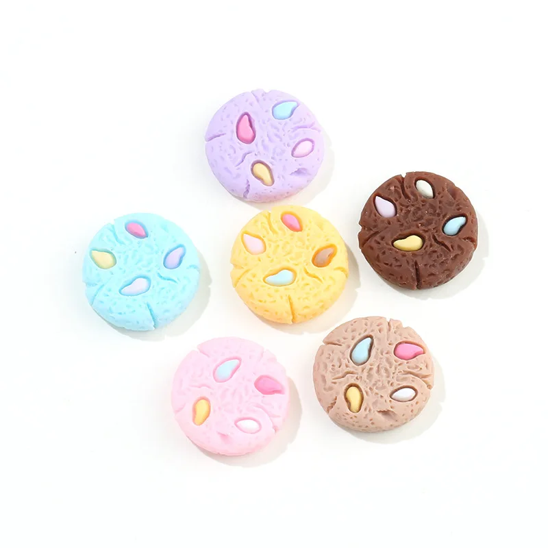 

hot sale 23mm colored flat back fake round cookie biscuits design resin cabochons for earring making