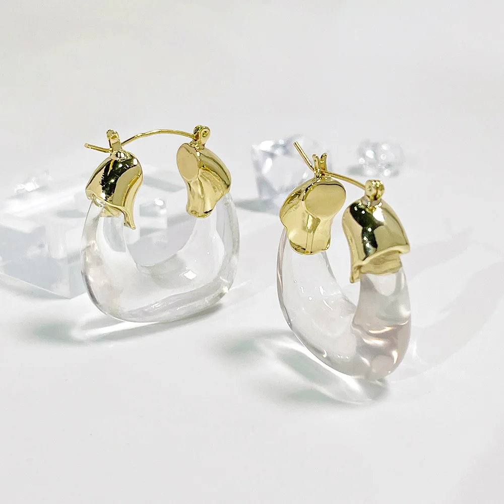 

2021 Korean Fashion Designer Earrings Popular Brands 3 Colors 18K Gold Plated Statement Transparent Acrylic Resin Hoop Earrings