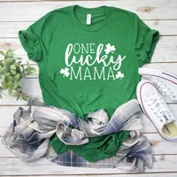 

New Design St Patricks Day Women Short Sleeve Casual Lucky Mama Print Green Womens Shirts And Tops