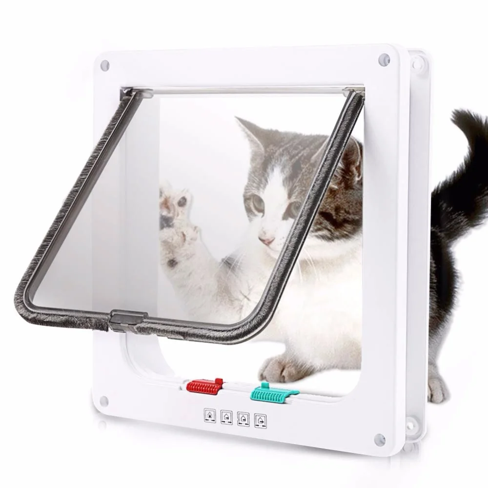 

Flap Door with 4 Way Security Lock Dog Cat Flap Door for Dog Cats, White and black