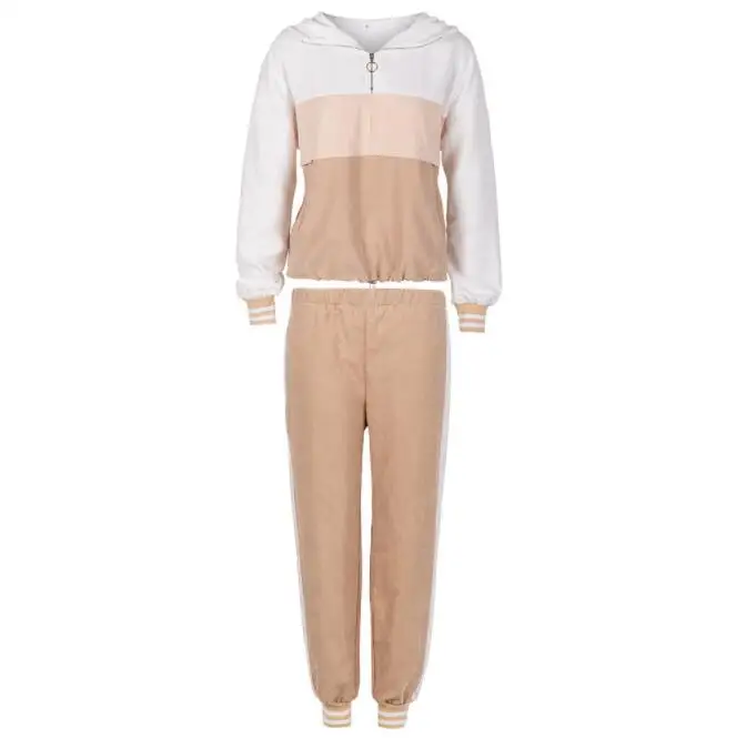 

2021 fashion new sexy ladies running suit hooded patchwork solid color jogging suit, Custom