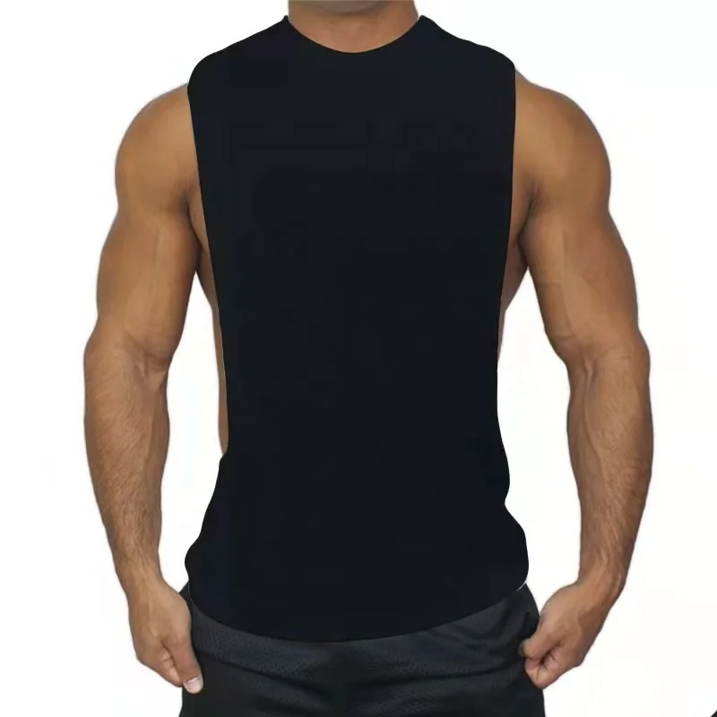 

Men's plus size sleeveless tank top custom print cutout singlet mens 100% cotton breathable tank tops hollow gym stringer Vest