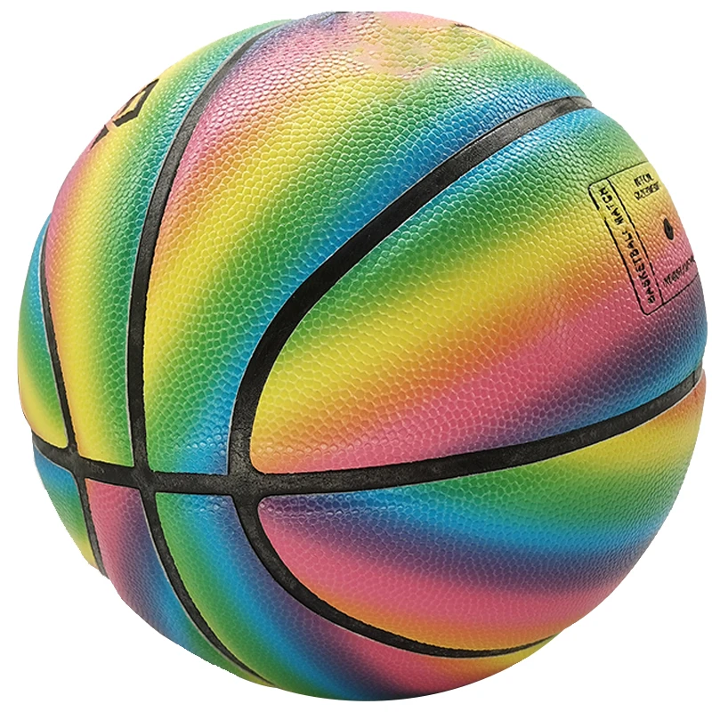 

Baloncesto de Buen Mercado Official Size  Laminated 12 Panels PU Leather Outdoor Training Basketball wholesales, Rainbow