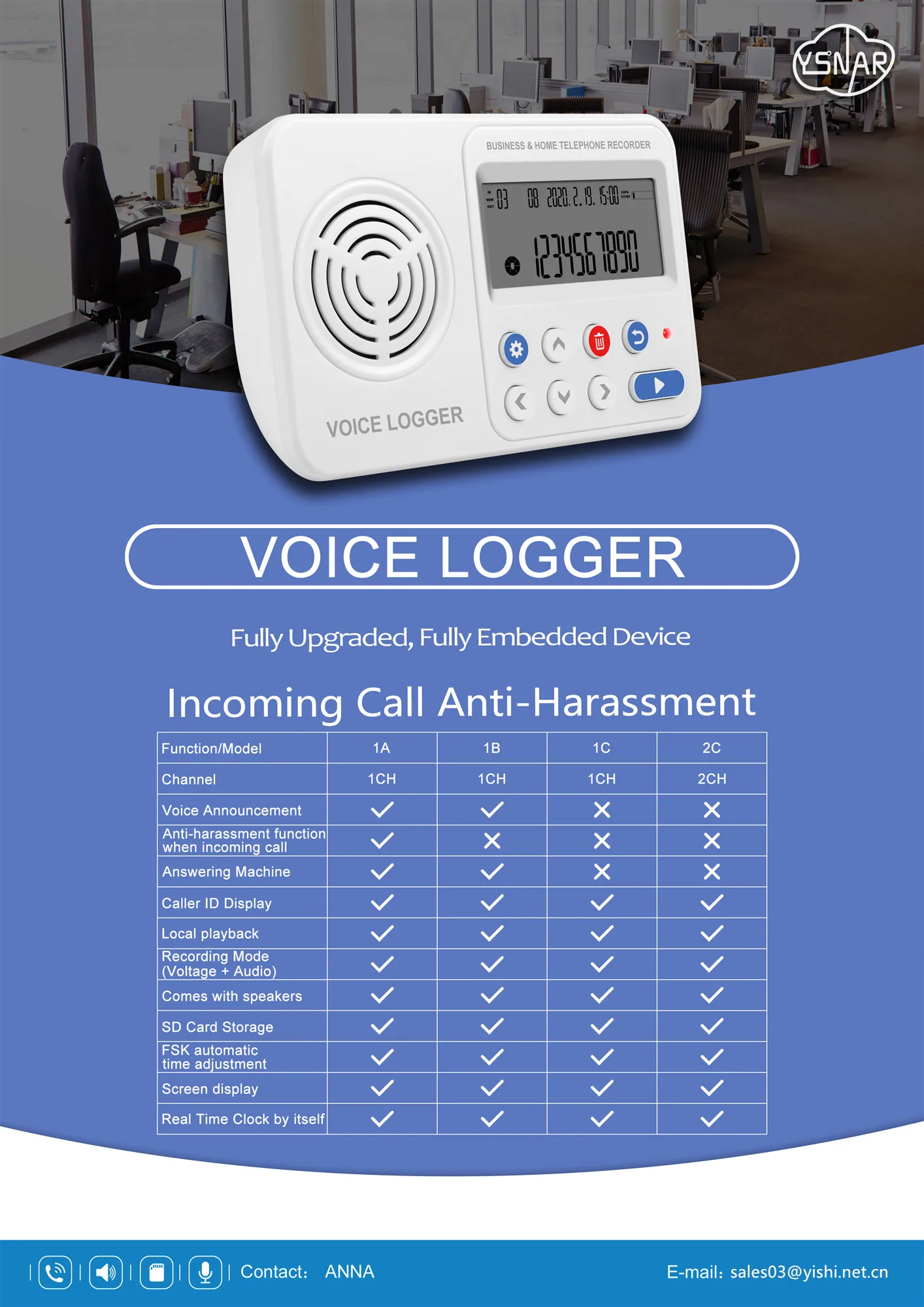 
DAR-5001 1 Port/Channel/Line Telephone recorder SD card voice logger 