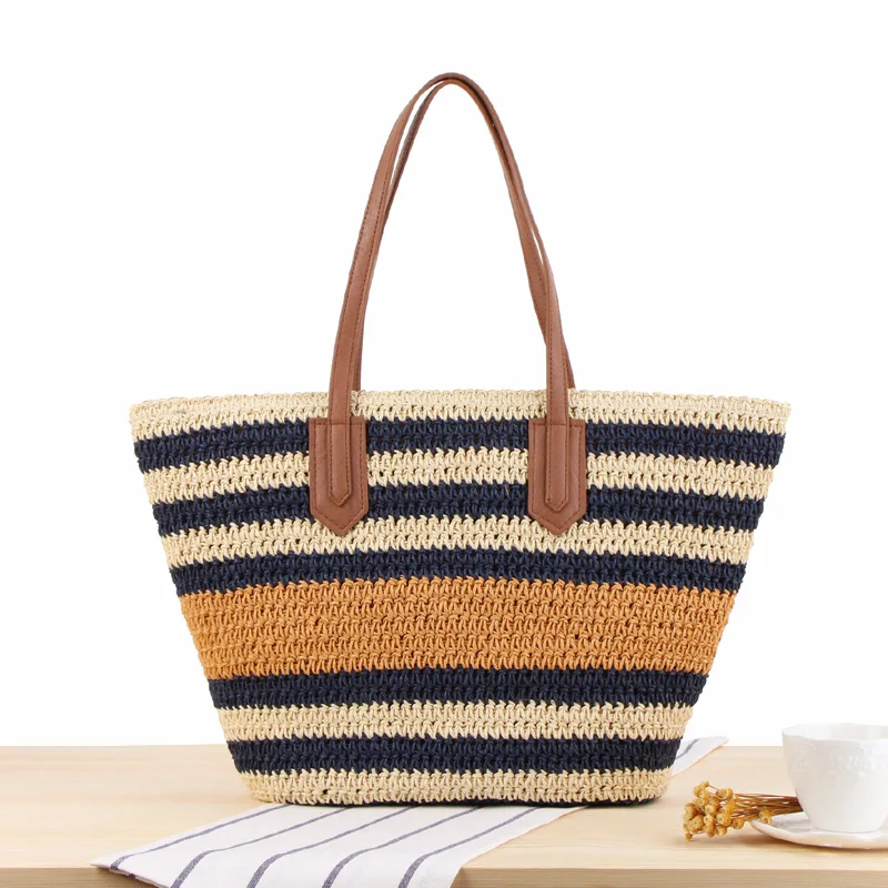 

Hot Sale Large Capacity Travel Handbag For Women Casual Fashion Woven Shoulder Tote Bag Popular Lady Beach Bag Purse Y16025, Accept custom made