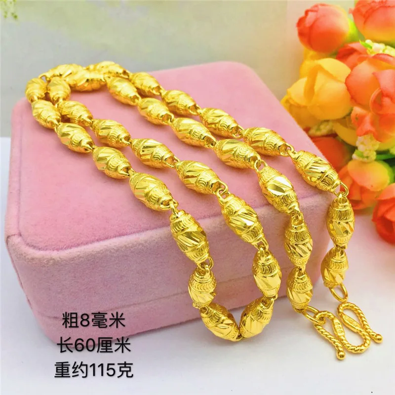 

Vietnam Placer Gold Plated Men's Carven Design Olive Necklace Fashion Elegant Alluvial Ornament
