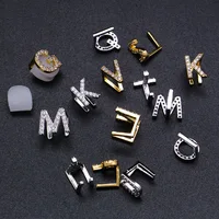 

New Hiphop 26 Letters Gold Teeth Grillz Single Zircon Tooth Clips Top Bottom Grill Teeth Grillz Body Jewelry For Party Women Men