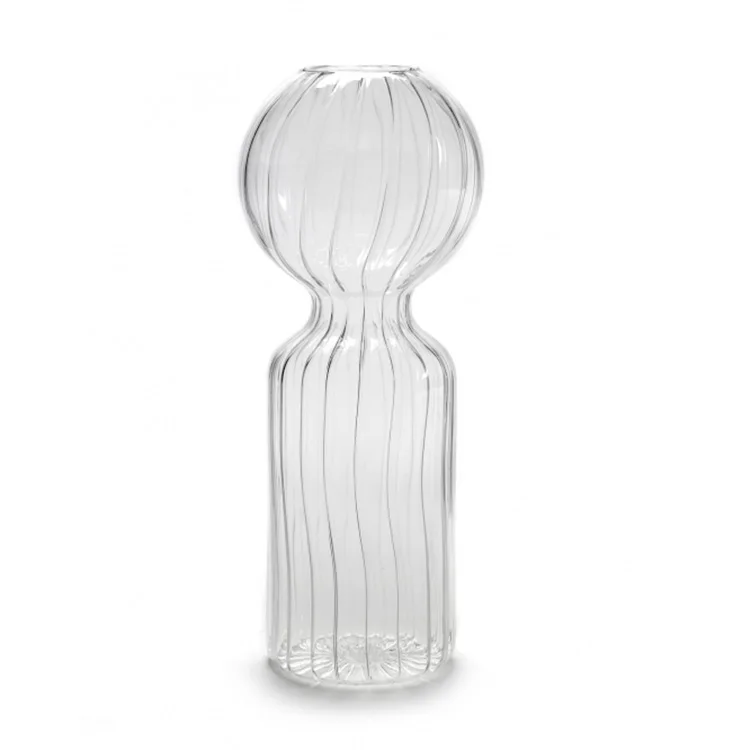 

OEM Striped Transparent Single Glass Flower Vase Nordic Decoration Home Living Room Plant Vase Hydroponic Table Terrarium Vase, Pink/grey/amber