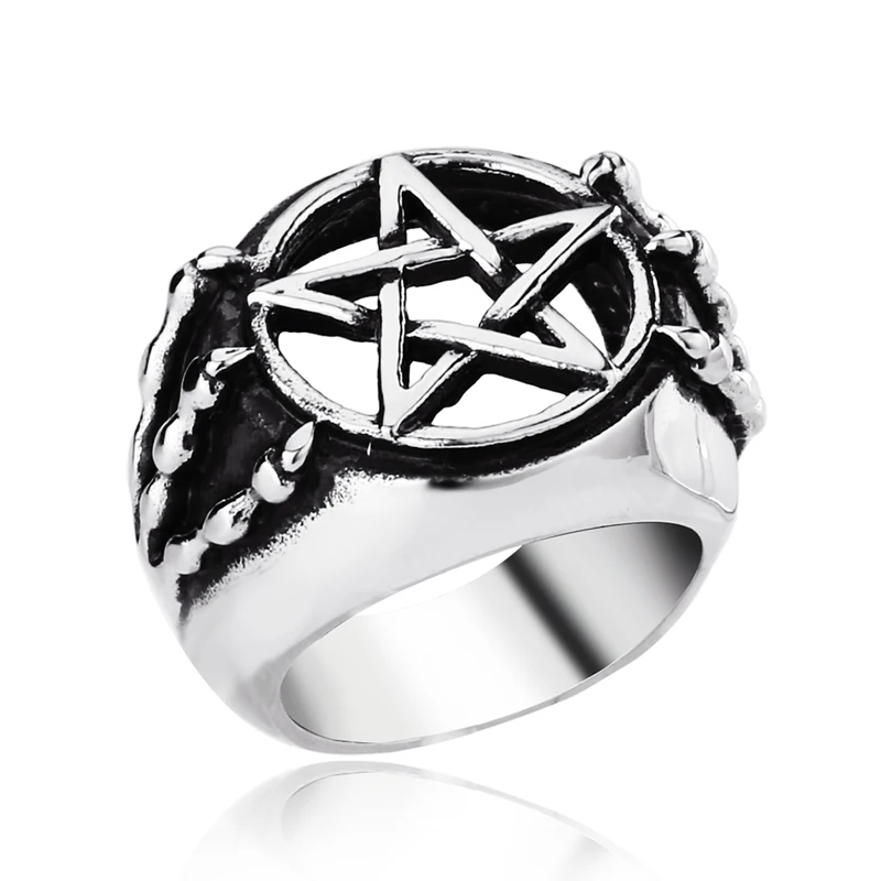 

SS8-271R Updated Design Stainless Steel David Of Star Ring Top Quality Punk Skull Dragon Claw Pentacle Ring Fashion Jewelry