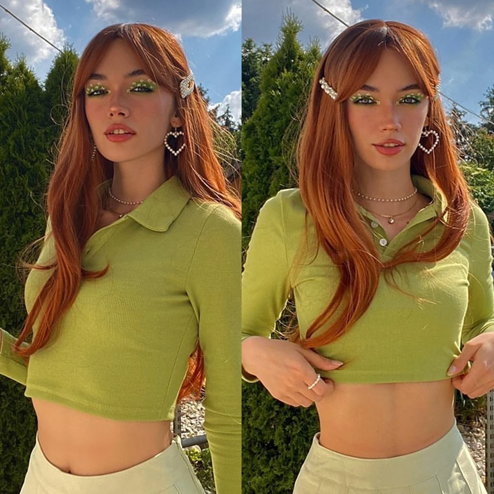 OEM Red Brown Copper Ginger Long Straight Synthetic Wigs for Women Natural Wave Wigs with Bangs Peluca Fibra Natural Peluca