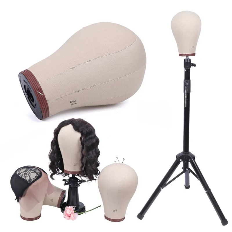 

125 cm Canvas Block Head Wig Display Mannequin Wig Stand Adjustable Making Kit Styling Manikin 21-25'' Inch Displaying Wigs Set