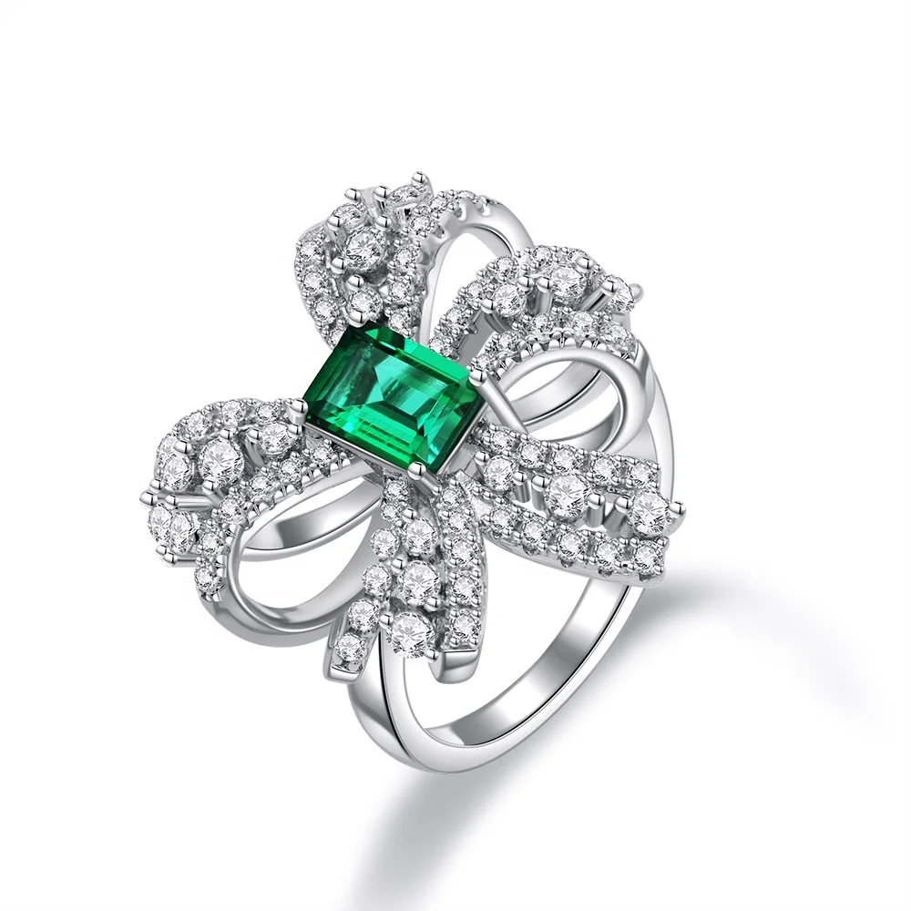 

BowKnot 18K Gold Diamond Gemstone Ring Vintage Gemstone Rings 925 Sterling Silver Green Gemstone Ring