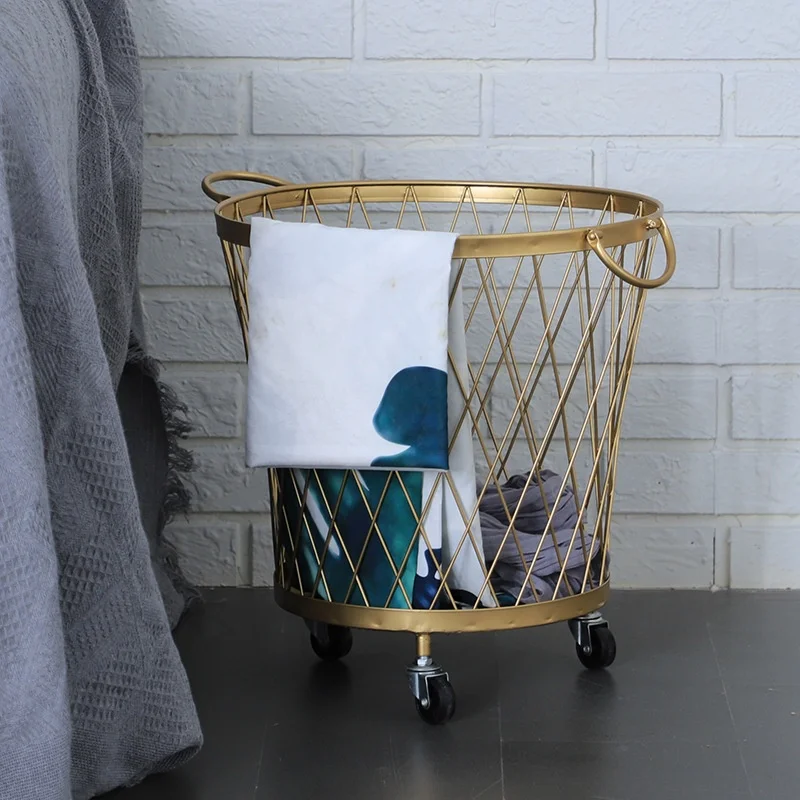 

Light Luxury Gold Dirty Clothes Basket Metal Bathroom Storage Cabinet cesto de ropa sucia