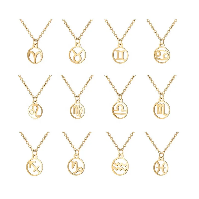 

Hot sale Stainless Steel 12 styles zodiac sign pendant necklace for women, As is or customized