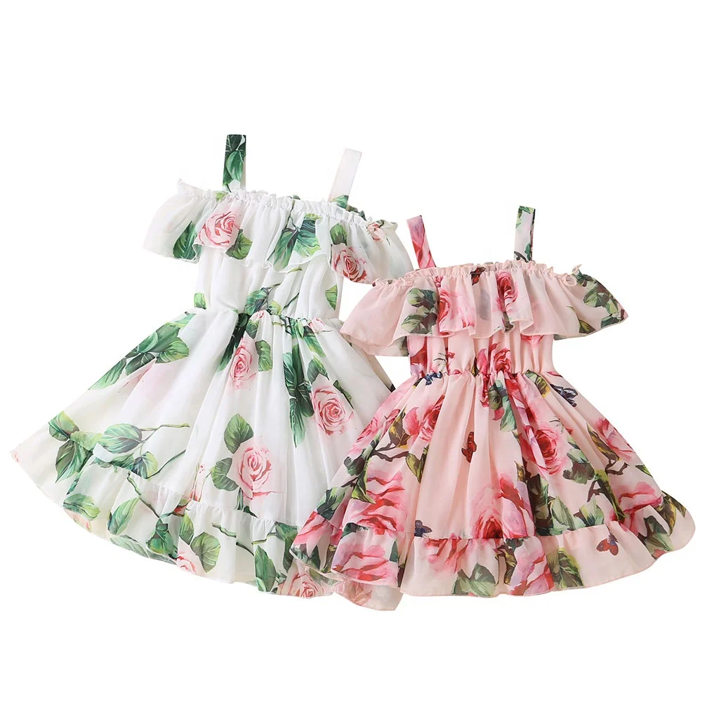 

Hot Sale 16 Colors Summer Baby Clothes Flower Pattern Party Wear Sleeveless Ruffled Dress for Children Girl