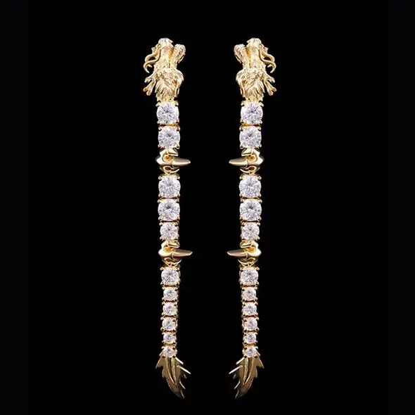 

iced out bling tennis chain 5a cubic zirconia Chinese Dragon dangle women earring, Rose gold