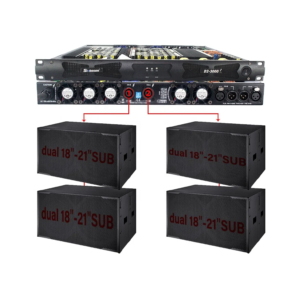 

Sinbosen D2-3000 1u professional power amplifiers 2ohms for subwoofer, Golden, black