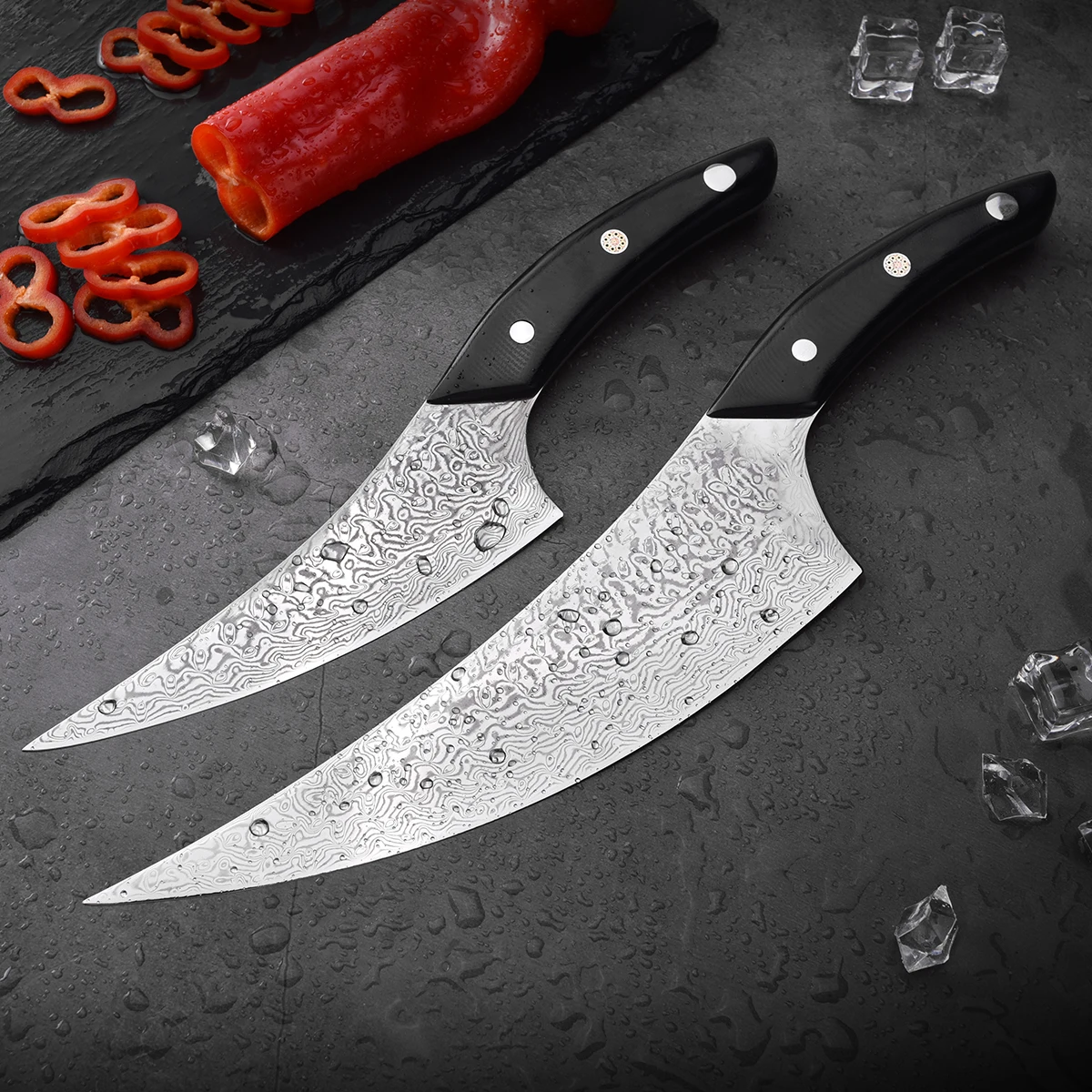 Oem Butcher Knife Set With G10 Handle Damascus Stainless Steel