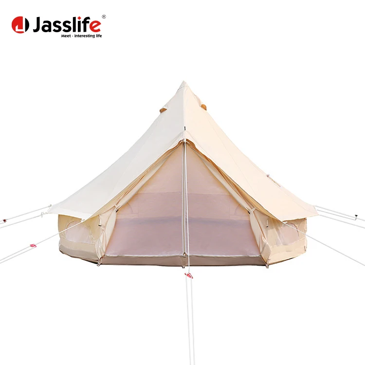 

Jasslife Waterproof Cotton canvas bell tent 3m 4m 5m 6m 7m waterproof glamping luxury bell tent for sale, Beige/white