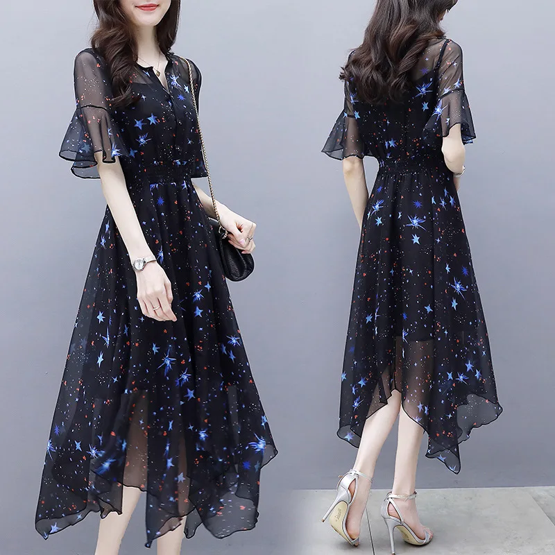

or61779b Spring New women's dress o collar dresses for female printed short sleeve women clothing, As pic