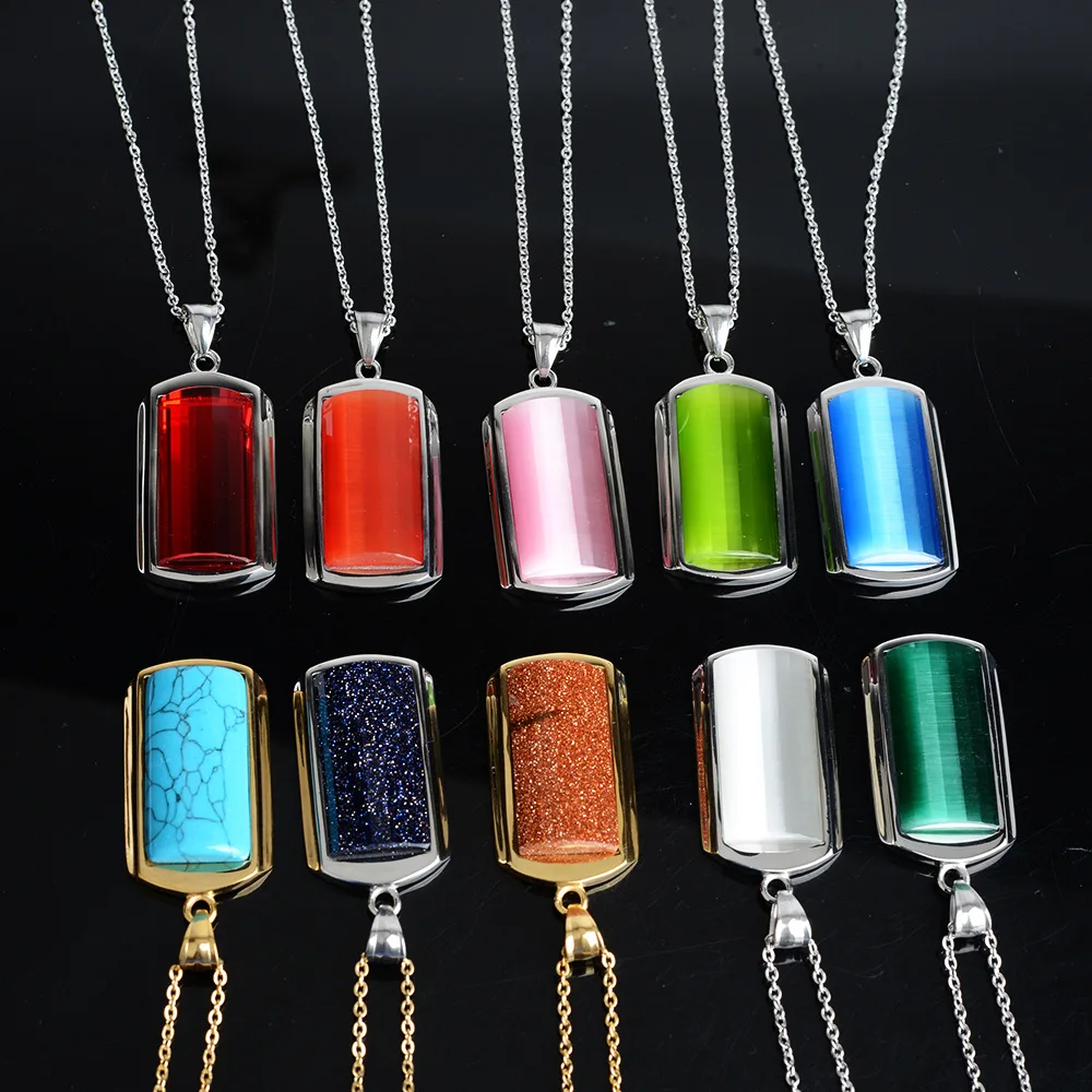 

Hip Hop Jewelry Titanium Steel Chains Iced Out Pendant Opal Diamond Necklace Men Women, Picture shown