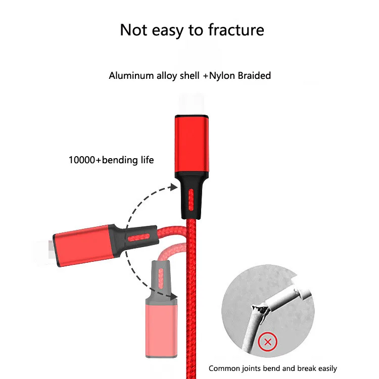 
Nylon Braided Multiple heads Mobile Phone Charger 3 in 1 USB Cable with 3 heads 